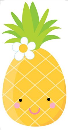 a yellow pineapple with a flower on it's head and two smaller ones behind it