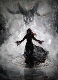 a painting of a woman standing in the water