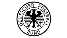 the reicher fussball logo is shown in black and white on a white background