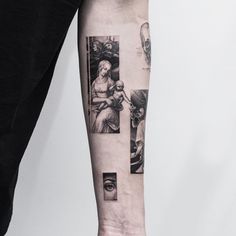 a person with a tattoo on their arm and some pictures on the side of his arm