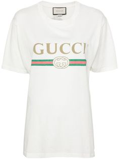 white cotton ripped detailing signature Double G logo signature Web detailing logo print to the front round neck short sleeves straight hem As an intentional element of the design, this piece features prints or details that may crack, peel or develop a distressed effect over time due to their nature and construction. Double G Logo, Gucci T Shirt, Gucci Floral, Gucci Outfits, G Logo, Latest T Shirt, White Shirts, Jersey Shirt, Vintage Logo