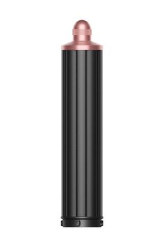 a black and pink lipstick with a metallic cap on it's top, sitting in front of a white background