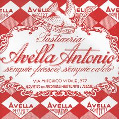 the label for an italian wine with red and white checkered pattern on it,