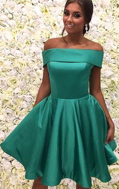 Fitted A-line Gown For Banquets, Cocktail Dresses 2022, Green Formal Gown, Gown For Wedding Guest, Wedding Cocktail Dresses, Off The Shoulder Homecoming Dress, Homecoming Dresses Green, Royal Blue Cocktail Dress, Simple Cocktail Dress