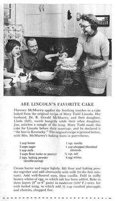 an advertisement for the lincoln's favorite cake, featuring three people in a kitchen