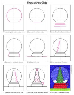 how to draw a christmas tree in a snow globe step by step instructions for kids