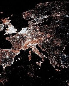 the earth is lit up at night and it looks like there are lights in europe