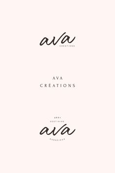 three different font styles that are used to spell out the word ava creations in black and white