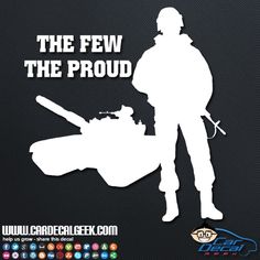 the silhouette of an army man with a tank sticker on it's side