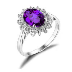 Kate.925 Sterling Silver Purple with Clear Accent CZ Birthstone Statement or Engagement Ring from the Ginger Lyne Collection. This ring Sterling Silver plated with Platinum to maintain a shining finish. Center Stone is 9mmx7mm Oval Surface Width: 14mmx12mm Metal: Copper Size: 6.  Color: Metal Type.  Gender: female.  Age Group: adult. Birthstone Engagement Rings, Engagement Ring Pictures, Engagement Ring Women, Ginger Women, Cubic Zirconia Engagement Rings, Engagement Ring Sizes, Ring Women, February Birth Stone, Womens Engagement Rings