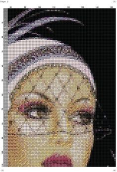 a cross stitch picture of a woman's face wearing a headdress and veil