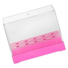 a pink and clear display case with six holes