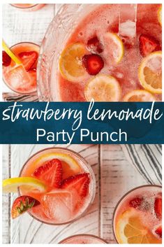 strawberry lemonade party punch with orange slices and strawberries