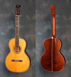 two guitars side by side, one with a wooden top