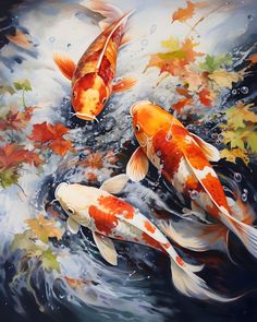 two orange and white koi fish swimming in the water