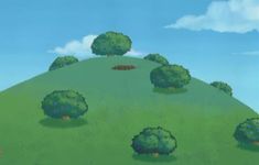 an animated image of trees on top of a hill