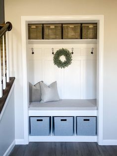 the entryway is clean and ready for us to use as a storage area in the house