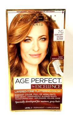 Loreal Paris Age Perfect By Excellence Hair Color 7G Dark Soft Golden Blonde Our pictures are of the actual items listed.  - From non-smoking homes whenever possible.   - We are happy to combine orders to reduce shipping fees.   - Please contact us if you are unhappy with your purchase. Please contact before leaving negative feedback.    - Our items are described to the best of our ability. Please email any questions you may have.  Thank you for checking out our store, SPACE COAST FLIPPERS! Tarte Lip Gloss, Natural Golden Blonde, Boxed Hair Color, Clairol Hair, Golden Blonde Hair Color, Clairol Natural Instincts, Hair Levels, Dark Blonde Hair Color, Perfect Hair Color