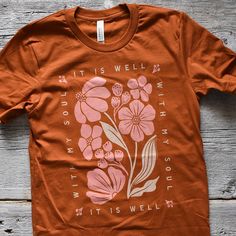 It Is Well With My Soul Block Floral 100% Cotton Tee / T Shirt - Fancy That Design House & Co. Tshirt Style Outfit, T-shirt Design Illustration, Floral Block Print, Lino Art, It Is Well With My Soul, Color Palette Bright, Colorful Bouquet, Summer Ideas, Graphic Tee Design