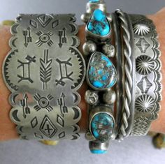 Frilly Old Fred Harvey Era Repousse Concho Navajo Early 30's Cuff Bracelet | Southwest Fashion, Jewelers Bench, Silver Bracelet Stack, Souvenir Jewelry, Turquoise Bracelets, Vintage Silver Jewelry, Bracelet Stacks, Silver Turquoise Jewelry