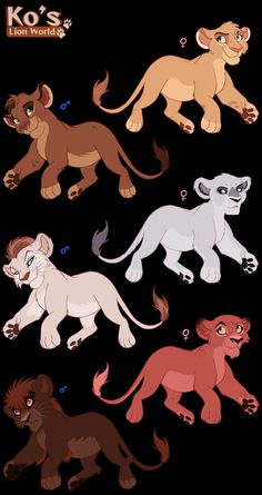 the lion cubs are all different colors and sizes