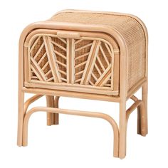 a wicker and rattan end table on white background