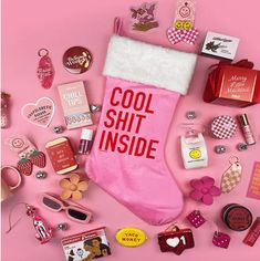 Spice up your holiday gifts with a limited edition Cool Shit Inside Stocking! Scoop one for yourself, or fill 'er up with gifts for your best baddies and ship it straight to them! Approx 18" long x 7" wide when flat Pink with Red Text, White Faux Fur Fully-Lined Microfiber Velour Taylor Gifts, Essential Oils For Babies, Cat Wedding, Mug Art, Essential Oil Perfume, White Faux Fur, Baby Wedding, Slipper Socks, Card Tags