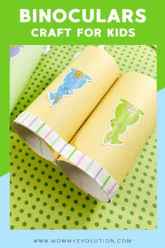 an open book with the title, how to make paper binoculars craft for kids