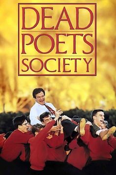 the movie poster for dead poets society with many people in red uniforms holding stuffed animals