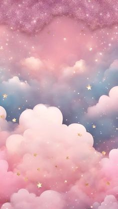 pink and blue clouds with stars in the sky