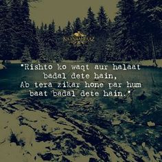 a river with trees in the background and a quote written on it that says, rishto lo watt our naal baad dete hain