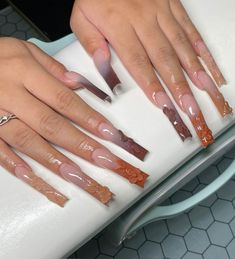 Nails Aesthetics, Fye Nails, Nails Sets, Brown Acrylic Nails, Nail Goals, Long Stiletto Nails, Glamorous Nails