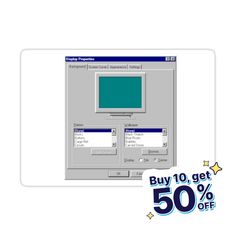 a computer screen with the words buy 10 get 50 % off on it and an image of