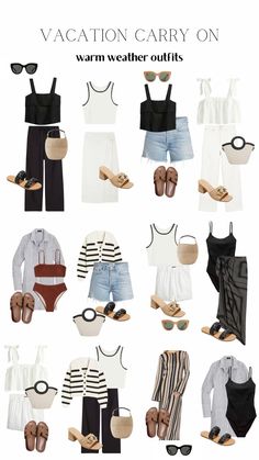 Beach Trip Outfits Casual, Capsule Europe Summer, Capsule Wardrobe Vacation Summer, Spring And Summer Capsule Wardrobe, Women Summer Fashion 2024, City Vacation Outfit Inspiration, Carry On Outfits Summer, Europe Travel Outfits Summer 2024, Ibiza Capsule Wardrobe