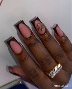 Brown Acrylic Nails, Brown Nail, Hard Nails, Colored Acrylic Nails, Girly Acrylic Nails, French Tip Acrylic Nails, Work Nails, French Acrylic Nails, Fall Acrylic Nails