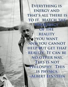 an old man standing on top of a boat next to the ocean with a quote from albert