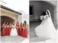 the bride and her bridal party are posing for pictures