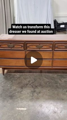 an old dresser is turned into a tv stand with the words watch us transform this dresser we found at auction