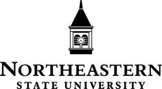 the logo for north eastern state university, with a clock tower in the center and an american flag flying above it