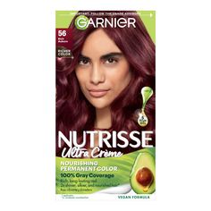 Garnier Nutrisse Ultra Crème Nourishing Permanent Color nourishes while delivering long-lasting hair color and 100% gray coverage. Garnier Nutrisse Nourishing Hair Color Creme, 56 Rich Auburn, Medium Reddish Brown (Sangria), 1 kit; Nourishing permanent color with five nourishing oils; avocado, olive, coconut, argan and shea 2x shinier, silkier and nourished hair vs uncolored, unwashed hair Rich, radiant, long-lasting hair dye with 100 percent gray coverage Nutrisse is available in over 70 cruelt Medium Reddish Brown, Gray Coverage, Personal Care Products, Permanent Hair Color, Reddish Brown, Nourishing Hair, Hair Dye, Sangria, 100 Percent