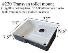 a white sink with measurements for it to be built into the wall or flooring