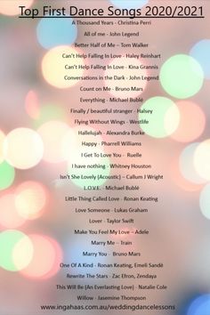 the top first dance songs 2012 / 2011 list is shown in front of blurry lights