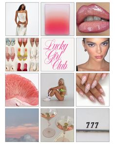 a collage of photos with pink and white colors