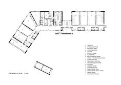 the floor plan for an office building with multiple floors and several rooms, including two levels