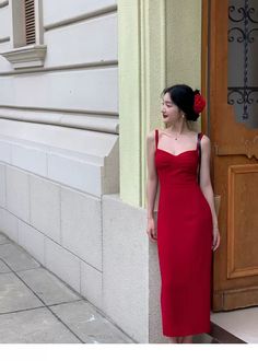 Selena Core, Small Frocks, Modest Floral Dress, Vintage Summer Outfits, Elegant Red Dress, 50s Fashion Dresses, Formal Cocktail Dress, Korean Fashion Dress, Fairytale Dress