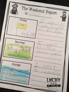 the weekend report for students to use in their writing and drawing skills, with pictures on it