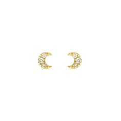 ✨ 🌙 ✨ These tiny moon studs are made from solid 14k yellow gold and set with genuine diamonds. The earrings come with friction backs that are also solid 14k yellow gold. Each earrings is set with 3 genuine diamonds 0.035ct. (0.07ct./pair) The studs measure 4 x 5mm. These earrings can be purchased as either a pair or as a single earring. They will arrive beautifully and carefully packed in whimsical Wonder Objects brand packing. DETAILS: - solid 14k yellow gold - ear post with friction back (all solid 14k yellow gold) - genuine diamonds 0.035ct./piece (0.07ct./pair) - 4 x 5mm - sold as either a single earring or as a pair - nickel-free, lead-free - hypoallergenic Please feel free to contact me if you have any questions or comments. ❤︎ Thank you for browsing through my shop! Dainty Yellow Gold Moon Earrings, Dainty Yellow Gold Earrings With Moon Charm, Minimalist Yellow Gold Earrings With Moon Charm, Moon Earrings Studs, Diamond Star Earrings, Diamonds Earrings, Moon And Star Earrings, Stacked Earrings, Moon Studs