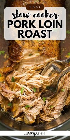 Grab some pork roast for this crockpot dish! It's a simple dinner idea. Not only is this easy slow cooker recipe for pork loin roast fall-apart tender, but it is also so flavorful from a garlic herb rub and apple juice! Slow Cooker Pork Loin Roast, Roast In Slow Cooker, Pork Loin Recipes Slow Cooker, Roast Slow Cooker, Crockpot Pork Loin, Slow Cooker Pork Loin, Pork Loin Recipe, Crockpot Pork Roast