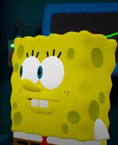 an animated spongebob character with big eyes