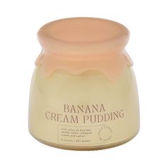 a jar of banana cream pudding on a white background